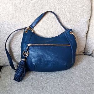 Michael Kors blue pebbled leather satchel bag